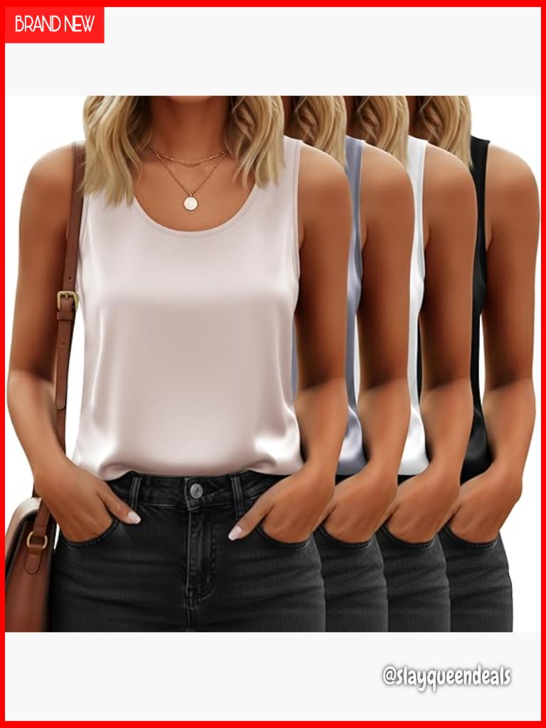 Silk Satin Tank Top Camisole 4-Pack Scoop Neck Lightweight Blouse
